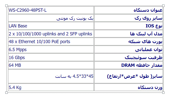 سوئیچ سیسکو WS-C2960-48PST-L