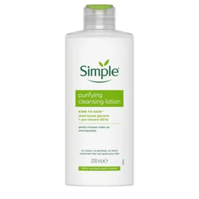 خرید و قیمت لوسیون پاک‌کننده و خالص‌کننده (شیر پاک کن) سیمپل Simple Purifying Cleansing Lotion حجم 200 میلی لیتر