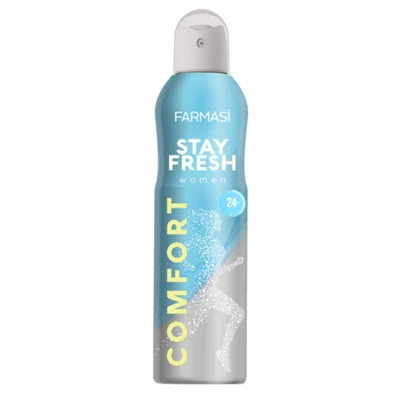 خرید و قیمت اسپری بدن ضد تعریق ۲۴ ساعته زنانه فارماسی رایحه پودر Farmasi COMFORT STAY FRESH حجم 150 میلی لیتر