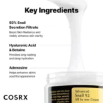 کرم آبرسان و مرطوب کننده چند منظوره کاسه ای کوزارکس COSRX Advanced Snail ۹۲ All in One Cream وزن 100 گرم - Image 5