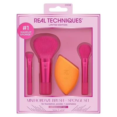 خرید و قیمت ست براش ۴ تیکه مینی ریل تکنیک REAL TECHNIQUES MINI HOIDAZE BRUSH + SPONGE SET