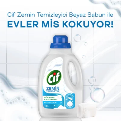 خرید و قیمت مایع کف شوی سیف رایحه صابون سفید Cif ZEMİN TEMİZLEYİCİ حجم 1500 میلی لیتر